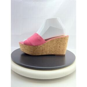 Vince Camuto Kessina Womens 7.5M Pink Leather Cork Platform Wedge Sandals NEW